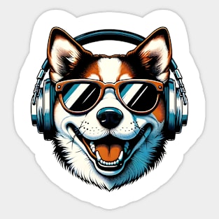 Danish-Swedish Farmdog Smiling DJ with Headphones and Sunglasses Sticker